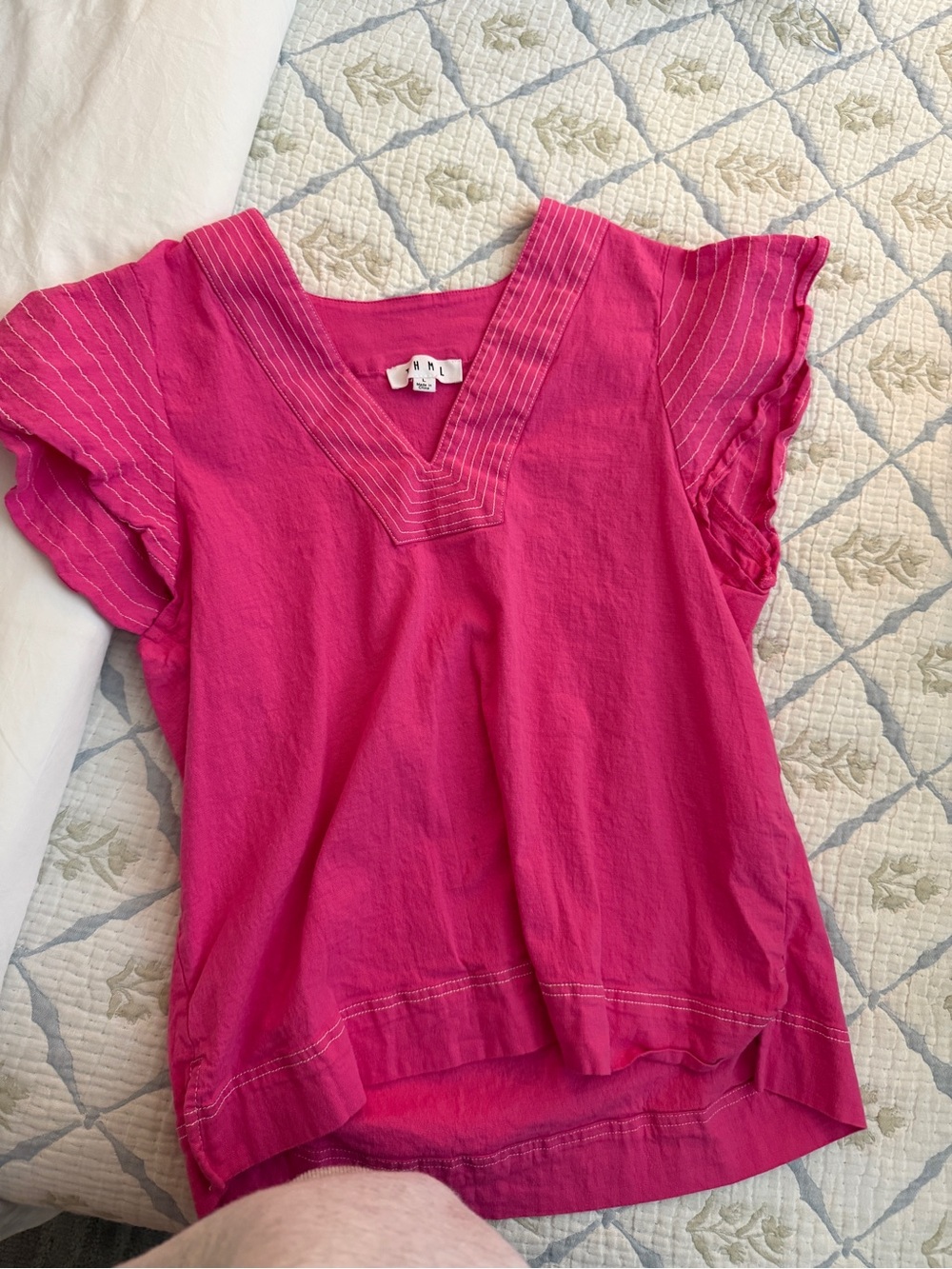 THML Girls' Bright Pink V-Neck Flutter Sleeve Top
